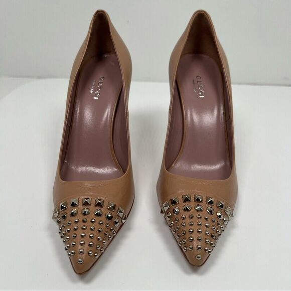 Gucci Gucci Beige Leather Studded Coline Pumps Size 38 - Picture 2 of 13